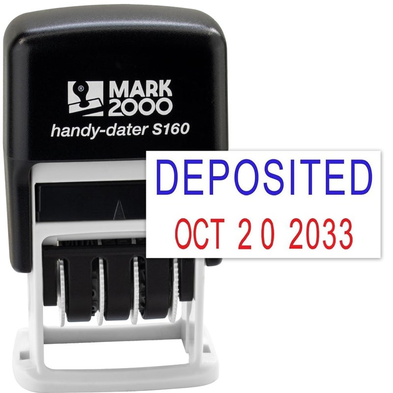 Rubber Stamp Creation Mark 2000 Self-Inking Rubber Date Office Stamp with Deposited Phrase Blue Ink & Date RED Ink (Handy-Dater S160), 12-Year Band - Image 1